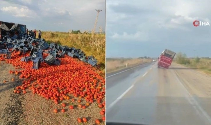 Adana'da domates yüklü kamyonet devrildi