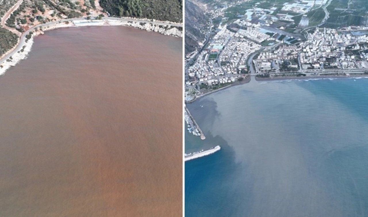 Antalya'da sağanak yağış sonrası denizin rengi değişti