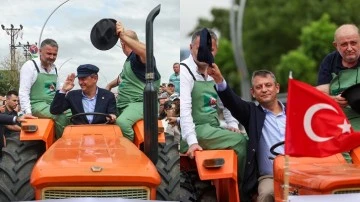 Özgür Özel Ecevit kasketi taktı, traktöre bindi!